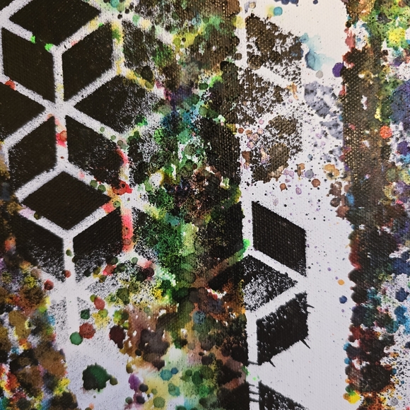 HANDCRAFTED Abstract Painting HANDPAINTED Wall Art Decor Cubism Black White - Picture 14 of 17